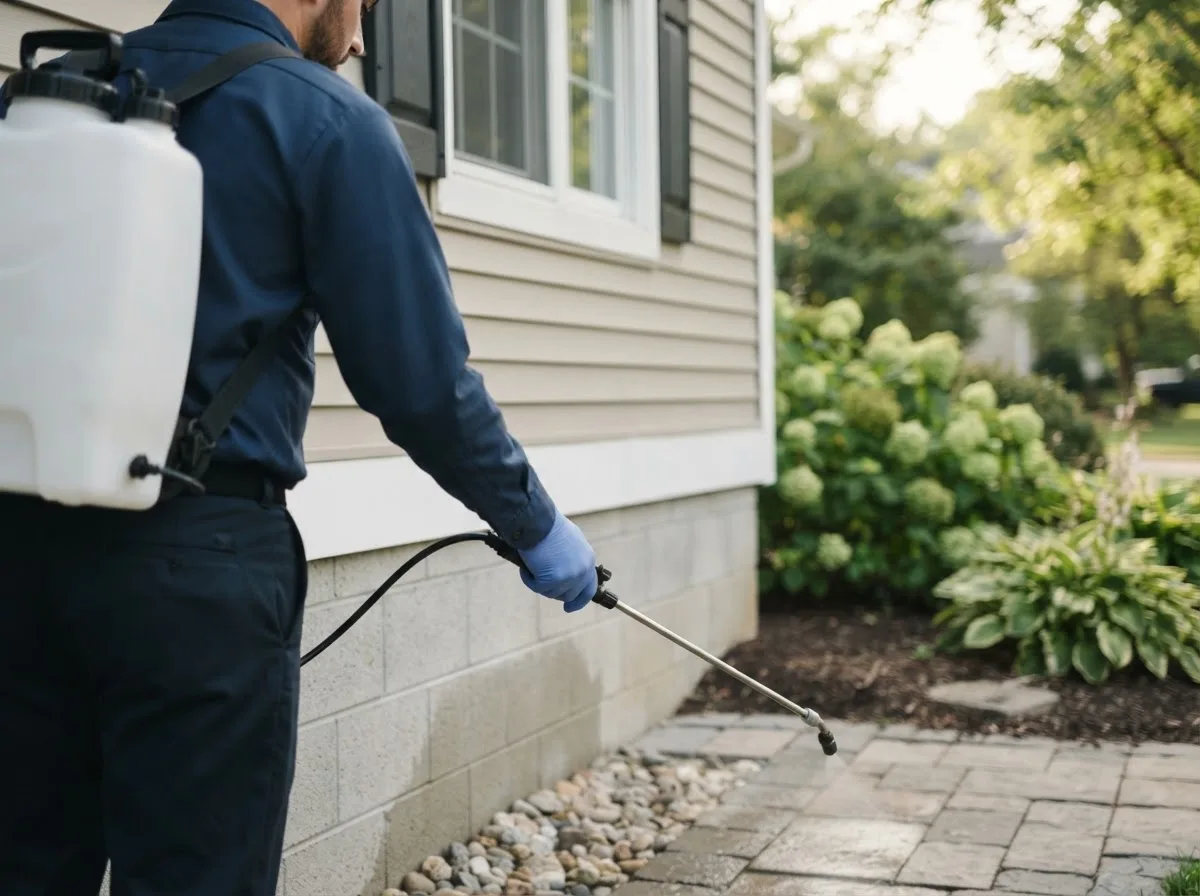 Pest control technician inspecting a home in North Royalton, OH